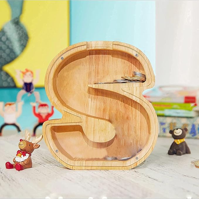 Twenty-six English Alphabet A-Z Letter Piggy Bank,Large-Capacity Transparent Wooden Alphabet Piggy Bank，Personalized Coin Savings Box, Name DIY Creative Purchase Combination.