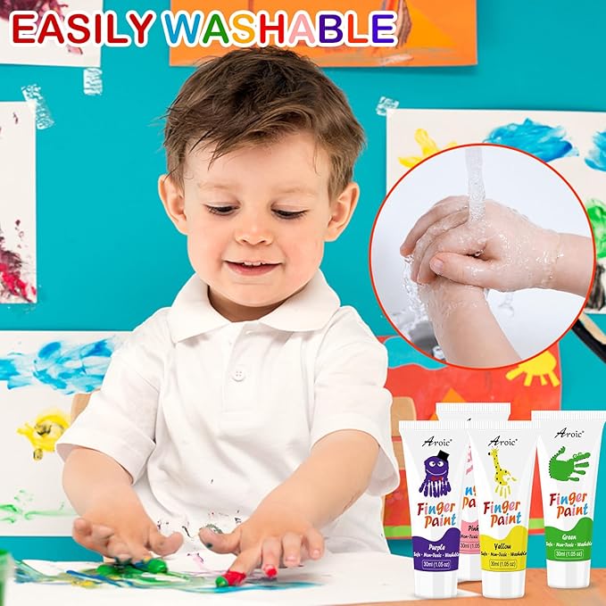 AROIC 8PCS Washable Finger Paint for Kids, Non-Toxic Finger Paints 8Colors, Art Supplies for Toddlers, Painting Supplies for Kids Boys Girls Gifts, Hand Paint DIY Crafts