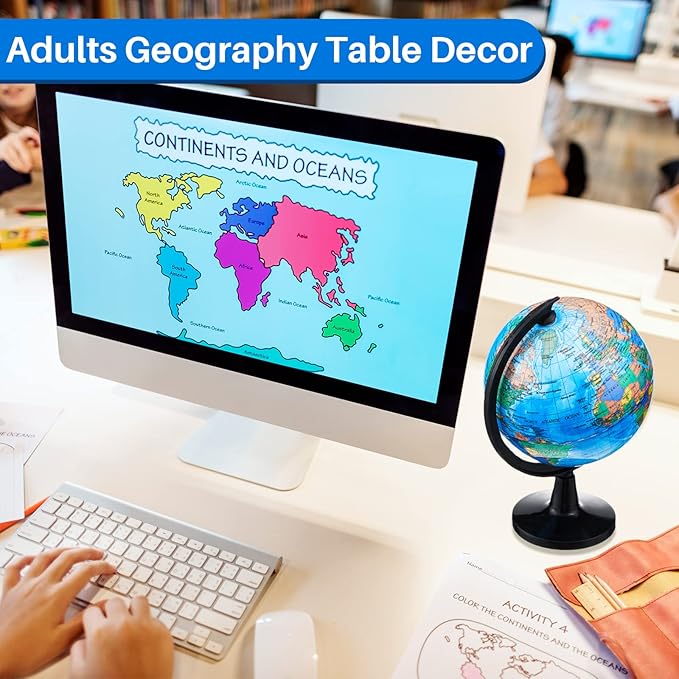 Henoyso 6 Pcs World Globe for Kids 4.6'' Educational Mini Desk Decorative Earth Globes with Black Stand Learning Rotating World Map for Adults Classroom Geography Table Decor