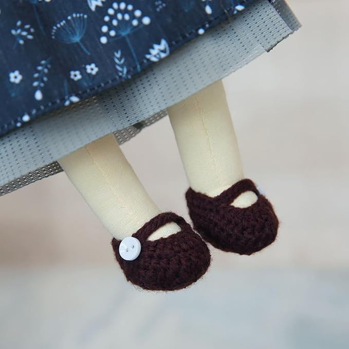 BlissfulPixie Handmade Soft Girl Rag Doll - Ella 12" with Cute Stuffed Plush, Ideal First Doll for Babies & Toddlers