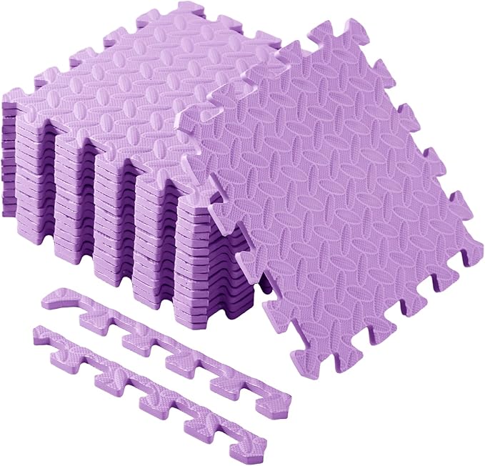 Shihanee 16 Pcs Foam Floor Baby Tiles 11.81 x 11.81 inches Foam Floor Mats Play Mats Bulk with Borders Interlocking for Kids Baby Playroom Nursery Gym（Purple）