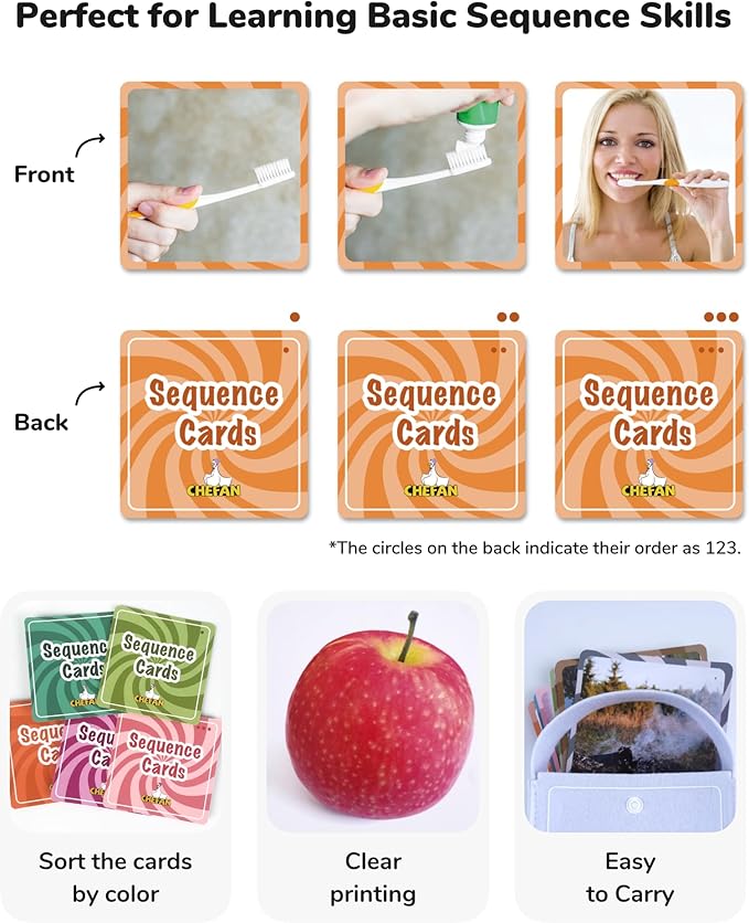 CHEFAN Sequencing Cards, Sequence Game for Kids, Daily Routine for Speech Therapy, Sentence Building for Autism, Special Education, Preschool, Classroom