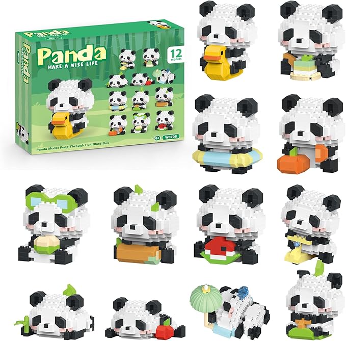 Panda Animals Building Block Sets,Micro Mini Animals Party Favors for Kids, Birthday Gift for Boy Girl(12 Pack)