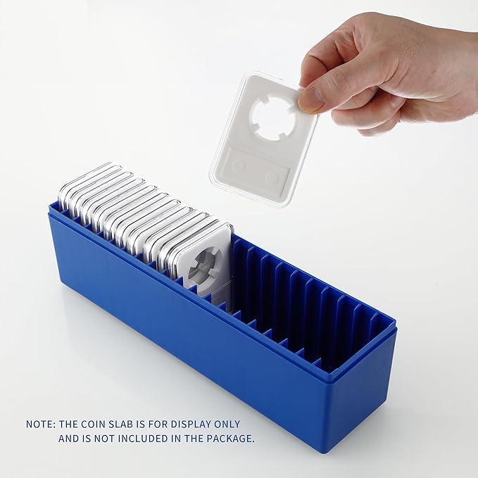 Plastic Coin Slab Storage Box, Coin Storage Box Case for NGC, PCGS, PMG, and Premier Coin Holders, Coin Holder Organizer Boxes with 20 Slots, Only Box, Blue