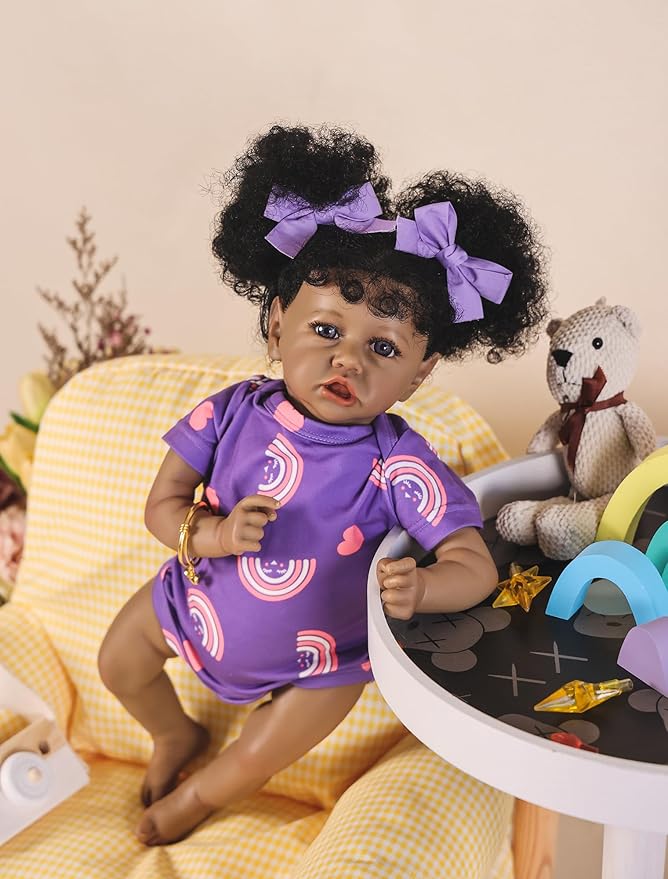 HOOMAI Reborn Baby Black Dolls African American Lifelike Silicone Doll Realistic 18 Inch with Cloth Body Birthday Gift Set for Ages 3+