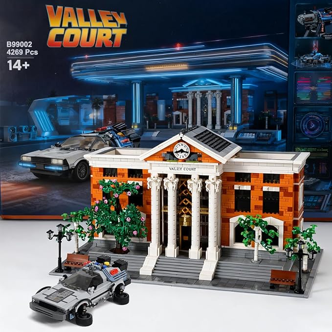 Valley Court Architecture Building Blocks Set with 2-Story,Retro Futuristic Courthouse Mall – with Flying Car & Modular Architecture Building Blocks,(4269PCS)