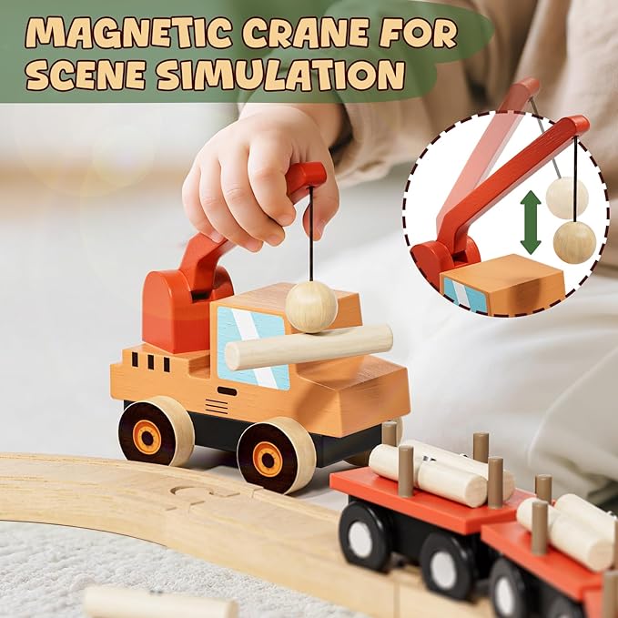 Lehoo Castle Wooden Train Set for Toddlers 2-4, Wooden Train Track, Farm Animals Toys for Ages 3-5, 3 Year Old Boy Gift, Toys for 4 Year Old Boys