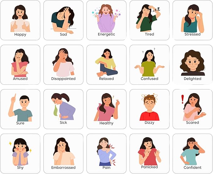 Feelings and Emotions Flash Cards, Communication Aid, Autism Communication Cards, Emotional Learning Cards