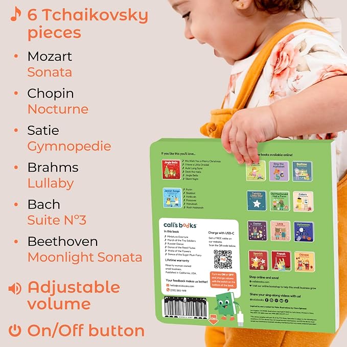 Cali's Books The Nutcracker Book for Children - Rechargeable USB Musical Book for Toddlers 1-3, Perfect for Christmas, 6 Excerpts from Tchaikovsky's Nutcracker, Ballet Gift for Kids