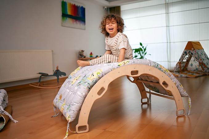 Climbing Arch | Montessori Rocker Arch | Arch with Cosy Pillow | Wooden Climbing Arch with Cushion | Wooden Climbing Arch and Rocker | Indoor Playground Cosy Cushion Rocker (map)