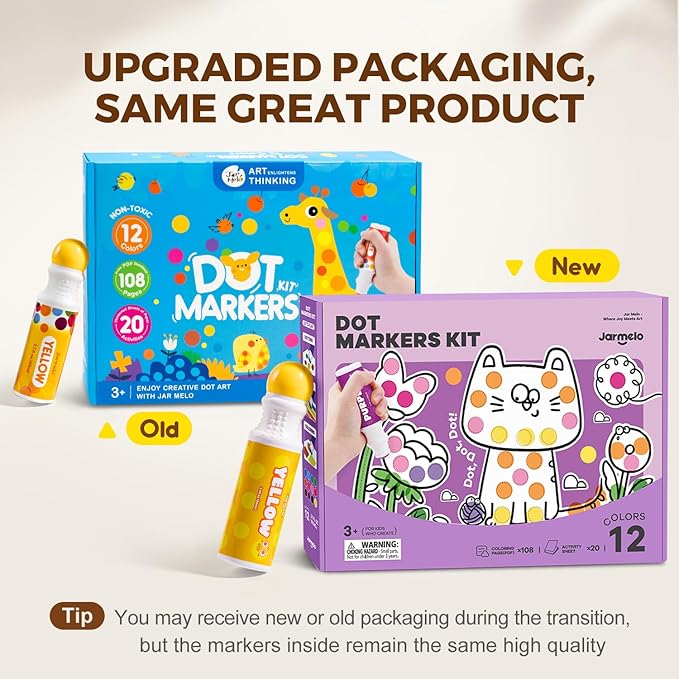 Jar Melo Washable Dot Markers for Toddlers 1-3, 12 Colors Dot Paints with 108 PDF & 20 Physical Activity Papers, Non-Toxic Bingo Daubers for Toddlers 2-4, Kids Arts and Crafts Supplies