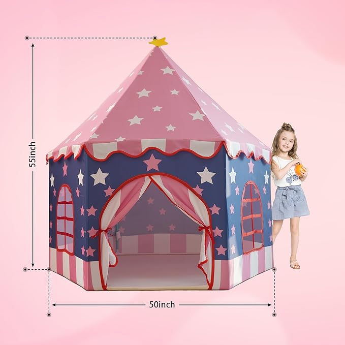 Large Girls Play Tent Princess, Boys Castle Kids Playhouse Indoor Outdoor Toddler Teepee | American Style Design, Age 3-8| Detailed Instructions| Colorful Package| Christmas Birthday Gift Pink