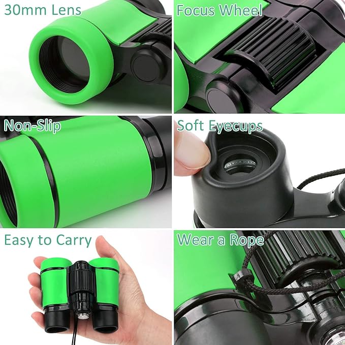 Scotamalone Kids Binoculars Shock Proof Toy Binoculars Set for Age 3-12 Years Old Boys Girls Bird Watching Educational Learning Hunting Hiking Birthday Presents