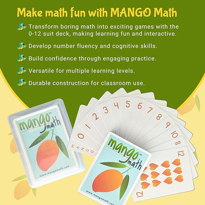 MANGO Math - Playing Cards - Educational Card Game Set of 12 Decks - Fun Learning Cards for Kids - Classroom Activities - Facts Practice Cards - Elementary School Teaching Materials