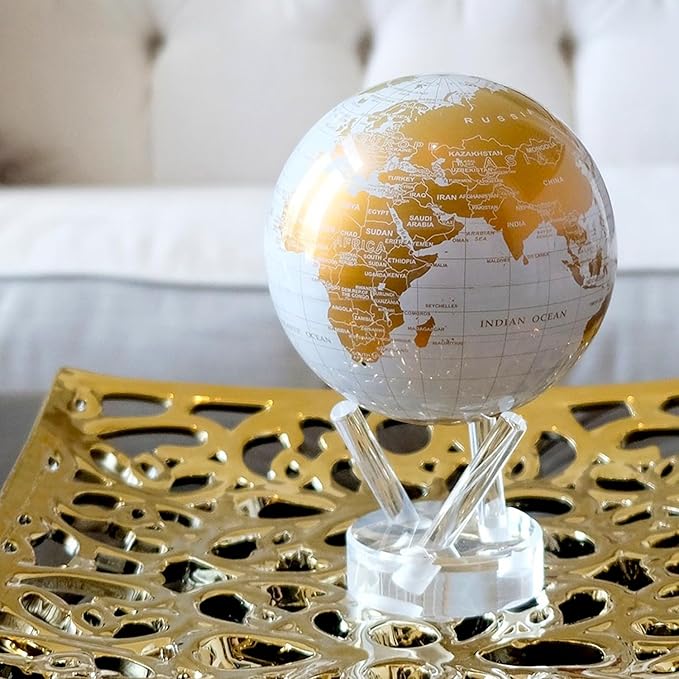 MOVA Globe – White and Gold 6” | Solar-Powered Rotating World Globe for Desk | Elegant Modern Decor | No Batteries or Wires