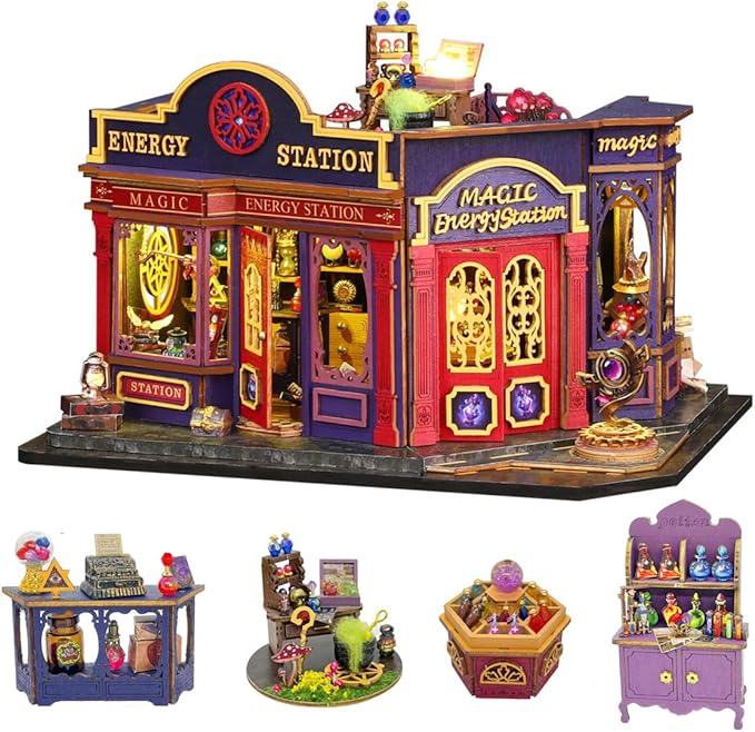 CUTEROOM Miniature House Kits for Adults, Mini Dollhouse Wooden Furniture Kit, DIY Craft Kits Creative Room Tiny House for Decoration-Energy Station