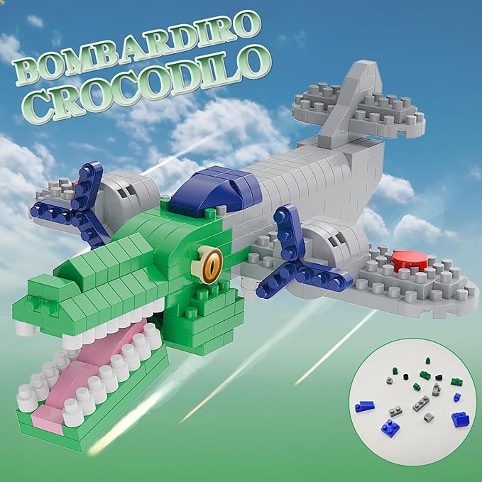 Italian Brainrot Action Figure Building Kit, Brainrot Toys, Creative STEM Construction Blocks, Collectible Desk Decor Gift for Adults & Teens 14+(BOMBARDIRO CROCODILO)