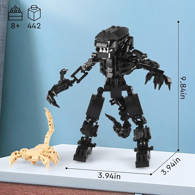 HIGH GODO Xenomorph Building Sets for Adult,442 Pieces Horror Action Figure Toy with Little Facehugger,Gifts for Boys Aged 8-14, Perfect for Birthdays, Christmases, Halloweens