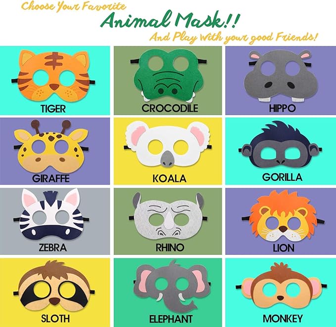 CiyvoLyeen Party Animals Felt Masks Jungle Farm Forest Animals Theme Birthday Party Favors Party Supplies for Boys or Girls