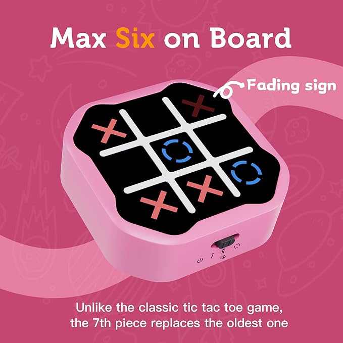 3-in-1 Electronic Tic Tac Toe Game, Handheld Travel Toy with Silent Mode, Fun for Kids and Adults, Pink