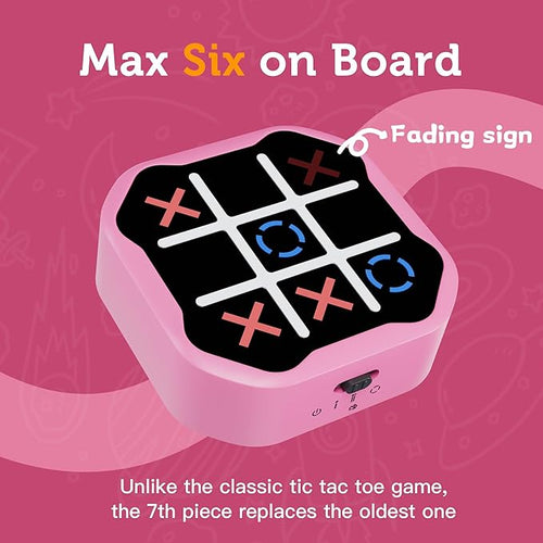 3-in-1 Electronic Tic Tac Toe Game, Handheld Travel Toy with Silent Mode, Fun for Kids and Adults, Pink