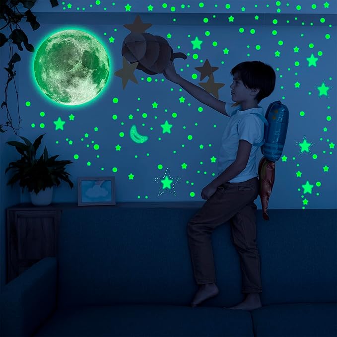 Glow in The Dark Stars and Moon for Ceiling, 951 PCS Wall Stickers for Girls Room Baby Nursery Birthday Christmas Gift for Boys（Green）