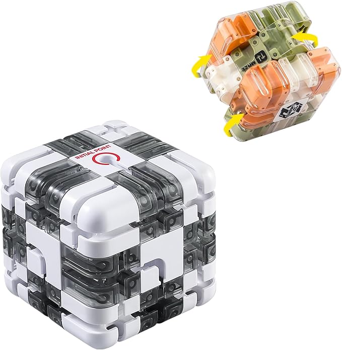 Large Labyrinth 3D Puzzle Maze Cube, Two-in-One Twist Cube Ball Maze Brain Teaser Toy, Stress Relief Fidget Game for Teens and Adults, Logic & Focus Training Gift (B-White-Gray)
