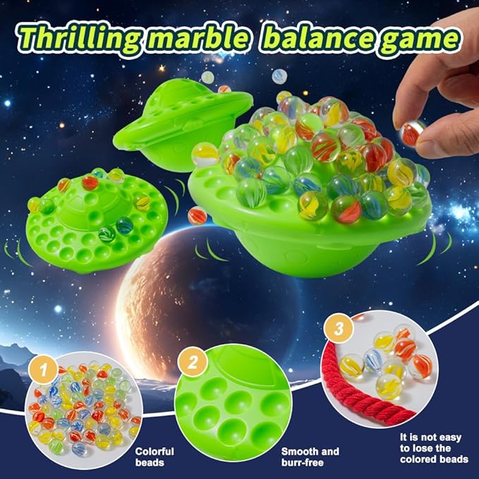 Marble Game Set - Marble Balance Game, 60 Colorful Marbles with Built in Storage, Fun Family Challenge for 1-4 Players, Educational Toy for Kids & Adults, Perfect for Parties, Travel ﻿