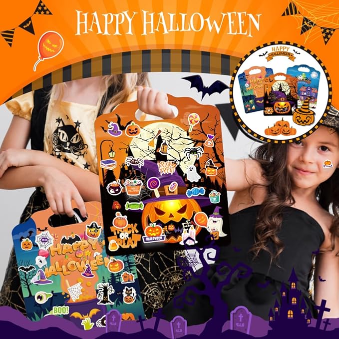 3Sets Halloween Reusable Sticker Books for Kids, Puffy Reusable Sticker Books for Toddlers 2-4 Years, Kids Halloween Party Favors