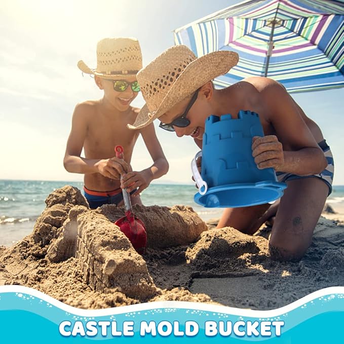 Beach Sand Toy Bucket Gear For Kids Adult, 7" Plastic Beach Castle Mold Buckets, Sand Pail Water Bucket for Summer Party Fishing, Space Saving Outdoor Waterpot for Garden Camping Accessory (3PCS)