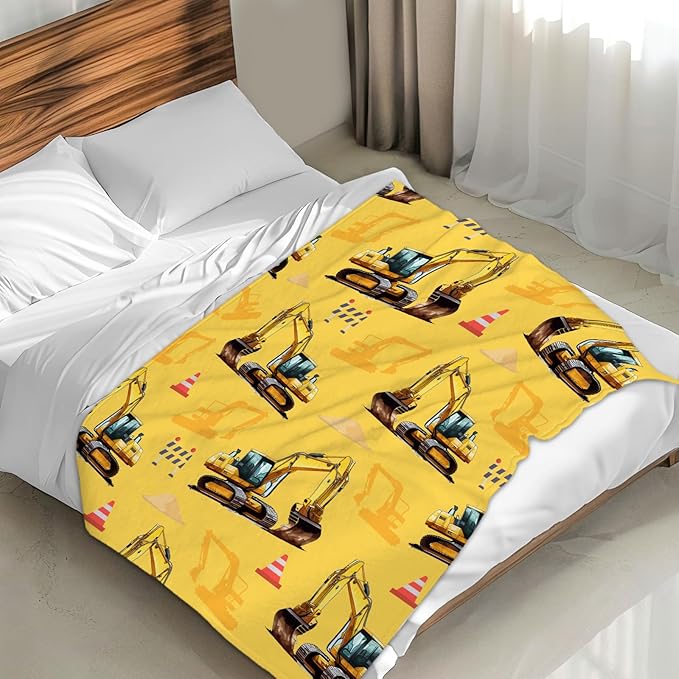 Kids Blanket Excavator Throw Blankets for Kids Adults, 30x40 Inches Cozy Soft Cute Digger Decor Throw for Sofa Couch Bedroom Office