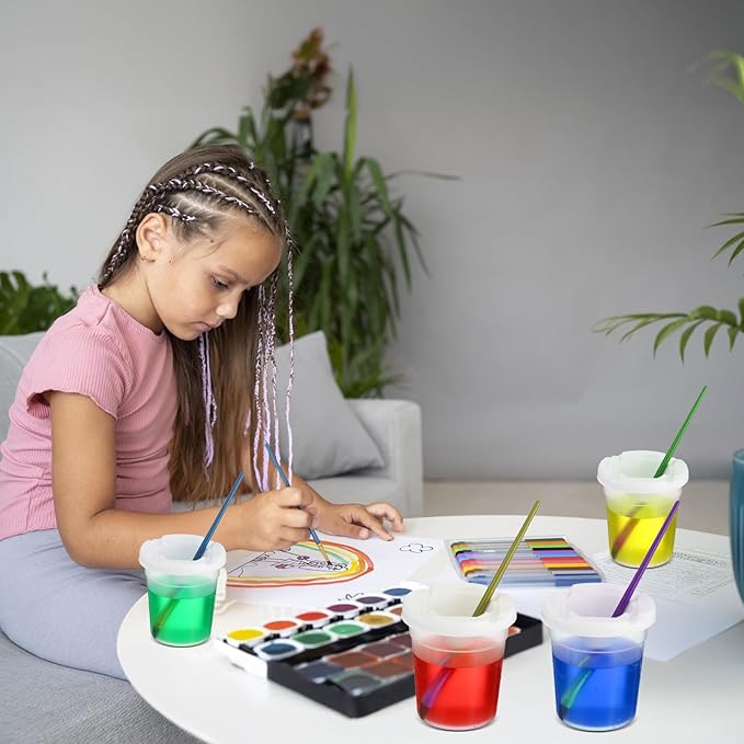 24 Packs No Spill Paint Cups with Lids for Painting Activities Reusable Spill Proof Paint Cups for Home Arts Crafts Supplies
