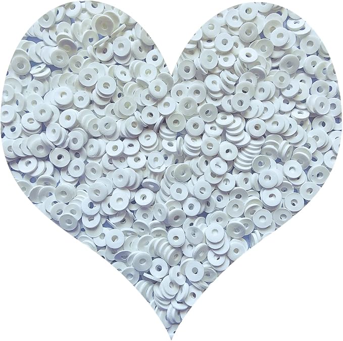 3000Pcs Clay Beads Flat Round Polymer Bead Vinyl Heishi Beads Flat Round Polymer Bead Flat Clay for Jewelry Making Necklace Bracelet (01-White)