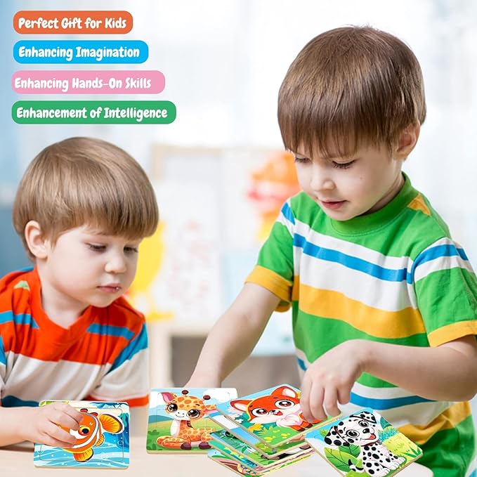 8 Pack Jigsaw Puzzles for Toddlers 1-2 3-6, 9 Piece Animal Wooden Puzzles for Toddlers, Children Learning Educational Puzzles Toys for Boys Girls (Style 2)