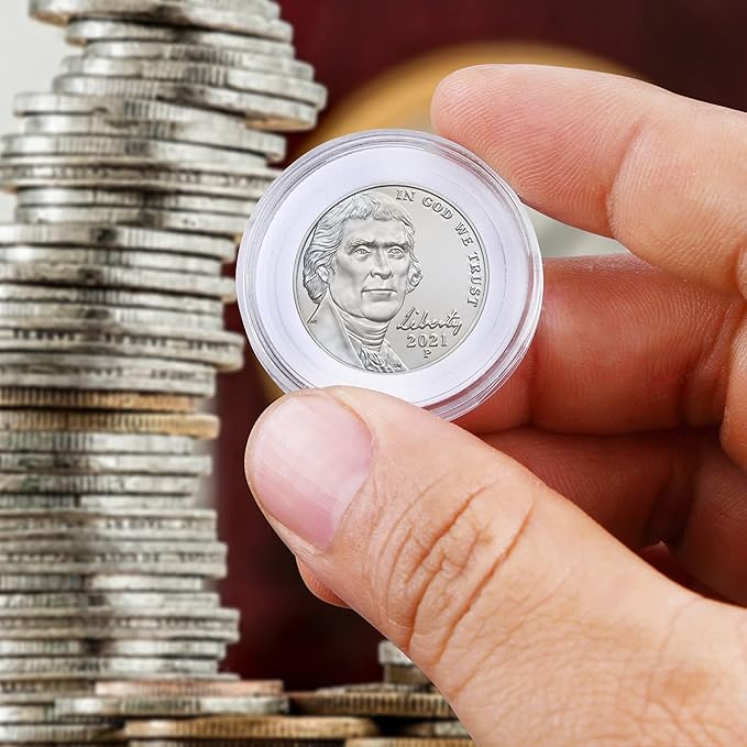 SPLF 100 Pieces 30mm Coin Capsules and 5 Sizes (17/19/21.5/25/27/29.5mm) White Protect Gasket Coin Holder Case with Plastic Storage Organizer Box for Collection Supplies
