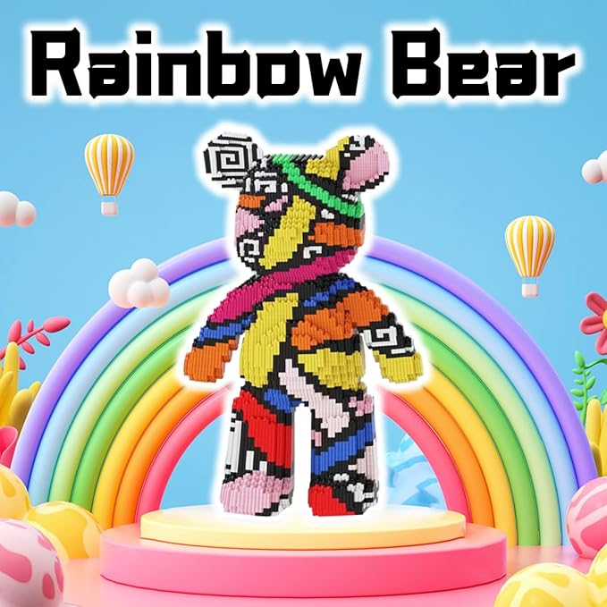 Rainbow Graffiti Bear Micro Building Blocks Set(18.5inches) Animal Winktoys Blocks Bear Building Blocks Gift for Adult and Kid