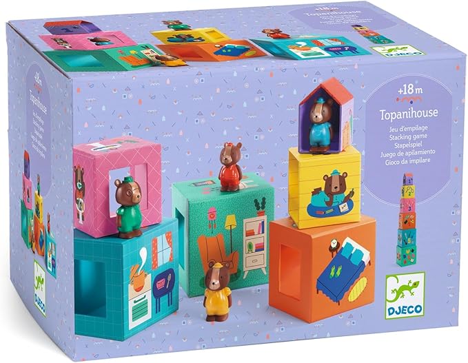 DJECO TopaniHouse Wooden Blocks - Build a Farmhouse & Animal Toys for Home, School or Gifts - Fun & Creative for Family & Friends - Playful, Educational Toys for Preschool, Kids Months 18+