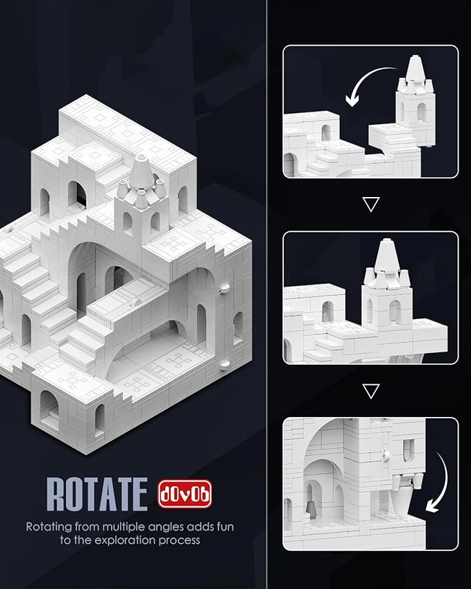 dOvOb Architectural Transformable White Castle Building Blocks Set - 668PCS Construction Magic Maze Mode Collectible Display Set for Adults and Teen