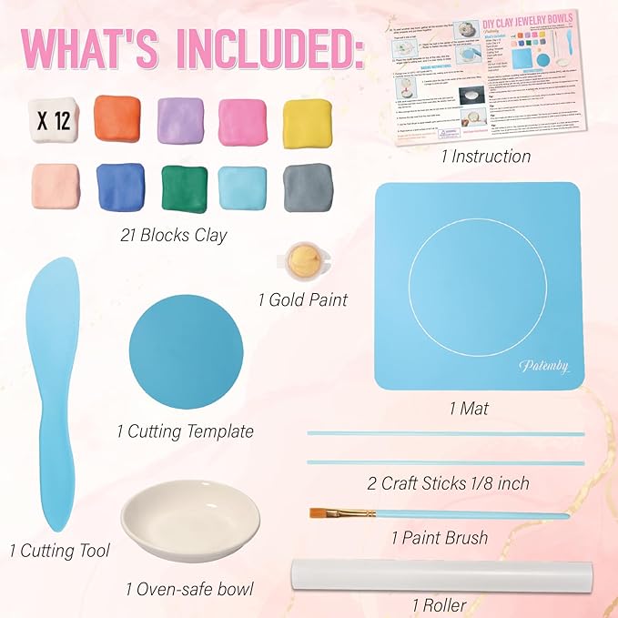 Make Your Own Clay Jewelry Bowls Arts and Crafts Kit for Teen Girl, DIY Clay Jewelry Dish Kit, Polymer Clay Crafts for Girls, Fun Birthday Gift for Teens Girls Kids Ages 8 9 10 11 12 Years Old