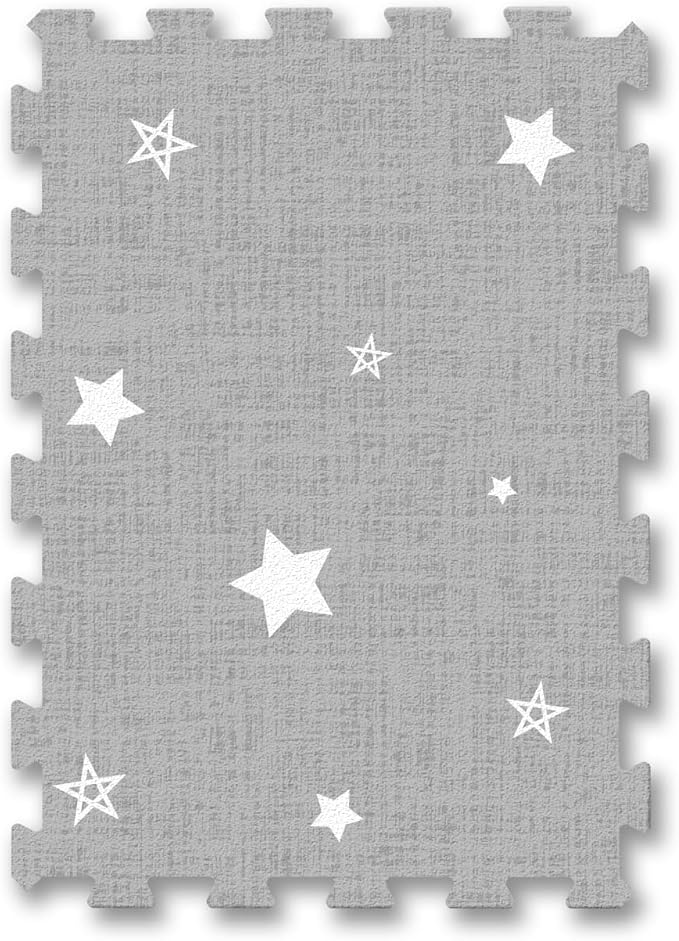 Extra Large Baby Play Mat - 4FT x 6FT Non-Toxic Foam Puzzle Floor Mat for Kids & Toddlers (Grey/White Star)
