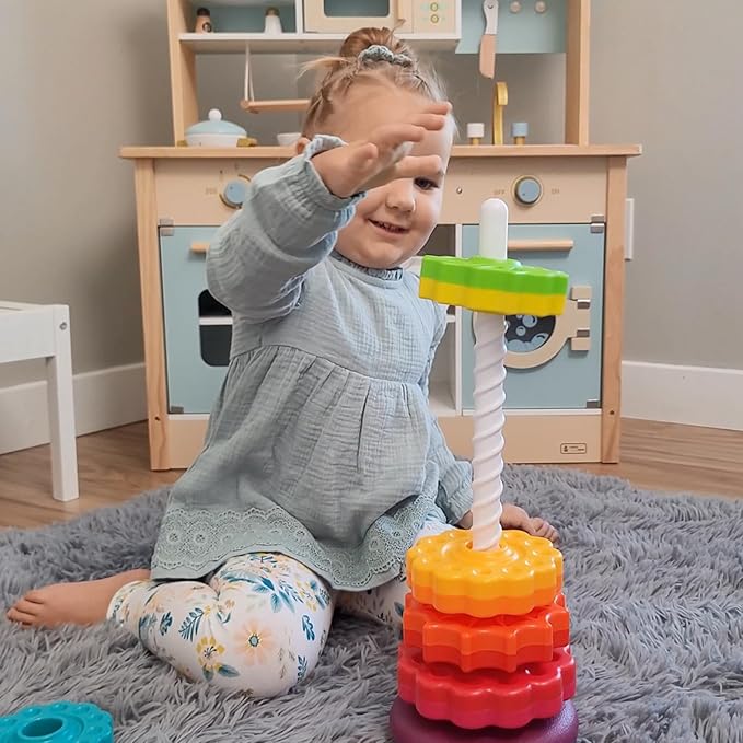 Spinning Stacking Toys, Educational Toddler Toy Stacking Rings Baby Toys, Montessori Toy for Girls and Boys, Spin Gears Christmas Birthday Gift for 1-3 Year Old