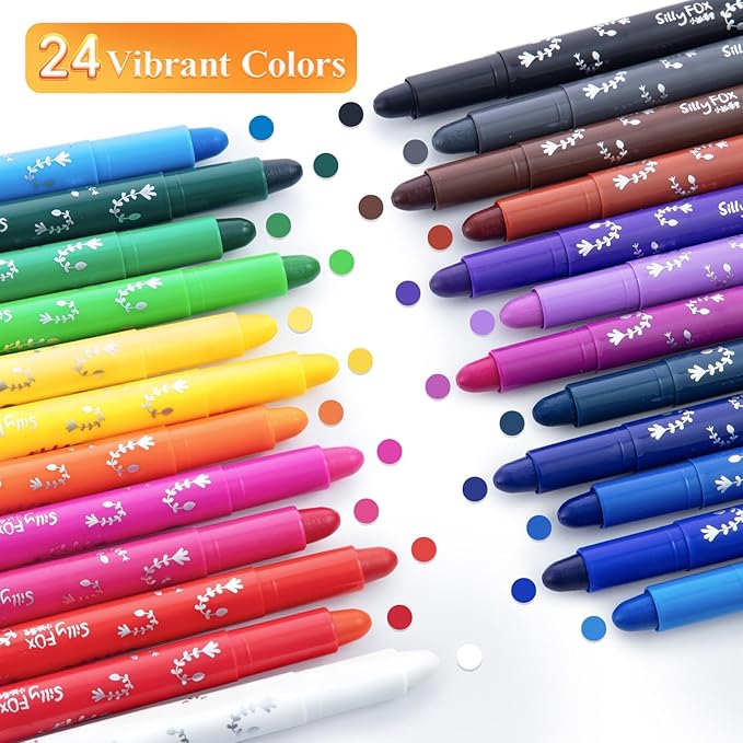 M&G 24 Pcs Tempera Paint Sticks, 24 Colors Solid Tempera Paint Set for Kids, Washable, Quick Drying, Non-Toxic, Works Great on Paper, Wood, Glass