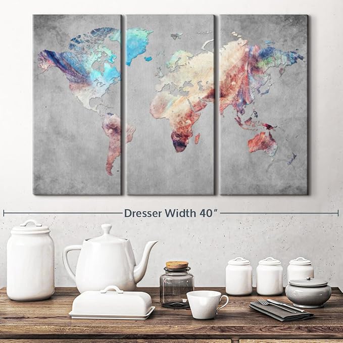 ElephantStock Artistic Touch World Map Multi Piece Canvas - 3 Panel Wall Decor - Map of the World Art - Canvas for the Office and Home - 33" X 20"
