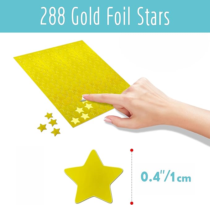 12456 Star Stickers - 12100+ Colorful & 288 Gold Foil Stars, 14 Colors & Designs for Reward Chart (3/8')