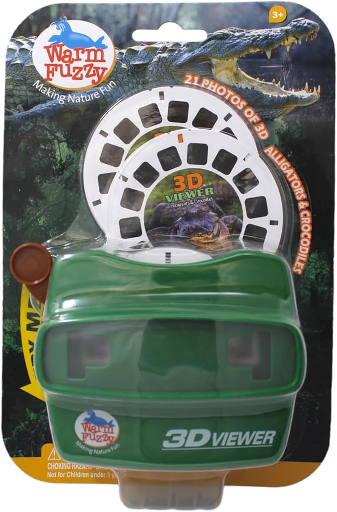 WARM FUZZY Toys 3D Viewfinder (Alligator) - Viewfinder for Kids & Adults, Classic Toys, Slide Viewer, 3D Reel Viewer, Retro, Vintage Toys with 3 Reels - Contains 21 High Definition 3D Images