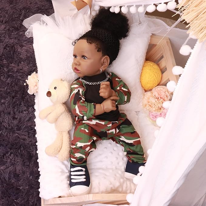 HOOMAI Lifelike Reborn Baby Dolls with Soft Body African American Realistic Girl Doll 22.8 Inch Best Birthday Gift Set