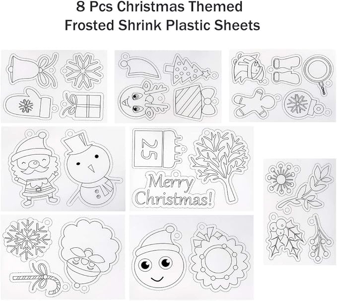 Auihiay 146 PCS Heat Shrink Plastic Sheet Kit Include 20 Shrink Paper with Christmas or Daily Pattern & 3 Blank Shrink Film Paper, Hole Punch, Keychains, Pencils for Kids Craft School Project