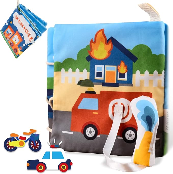 Richgv Baby Books Toys 6-12 Months, Baby Sensory Toys Activity Book Busy Book Learning Toys Travel Toys Soft Cloth Baby Books Touch and Feel Crinkle Book Infant Stroller Toys