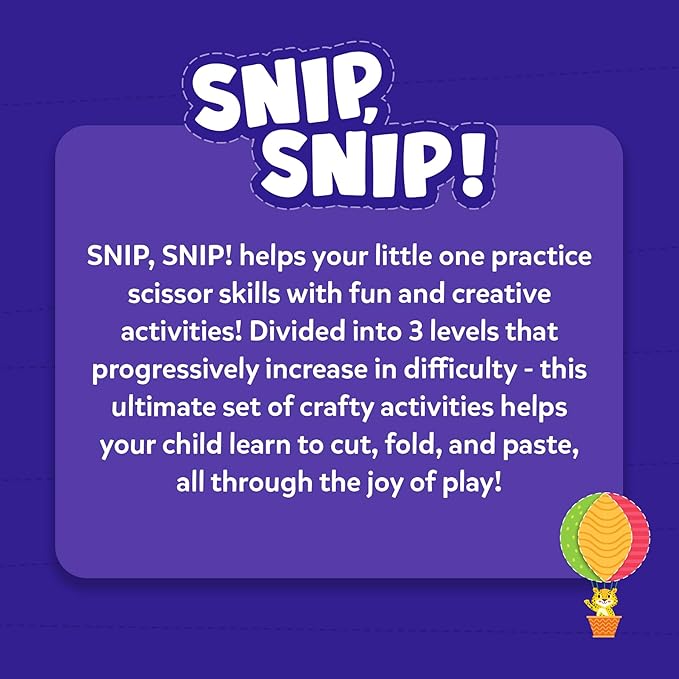 Skillmatics Scissor Skills Activity Book - Snip Snip, 25 Fun Cutting & Creative Activities for Preschoolers, 2 Child-Safe Scissors, Fine Motor Skills, Felt Craft Kit, Gifts for Kids Ages 3, 4, 5, 6, 7