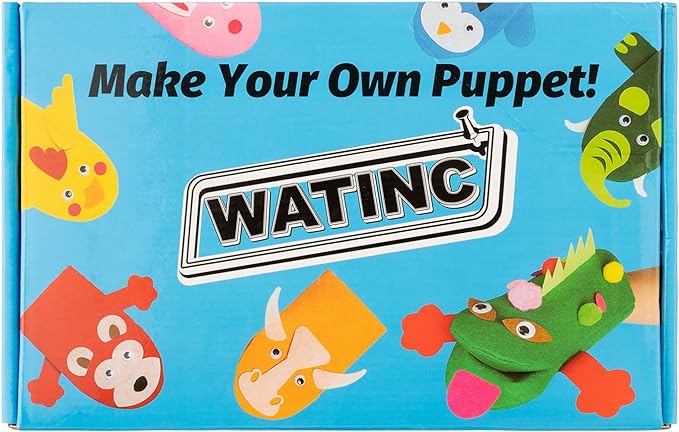 WATINC 6Pcs Hand Puppet Making Kit, Art Craft Felt Sock Puppet Toys, Creative DIY Make Your Own Pompoms Wiggle Googly Eyes Storytelling Role Play Party Supplies Gift for Girls Boys (Animals)